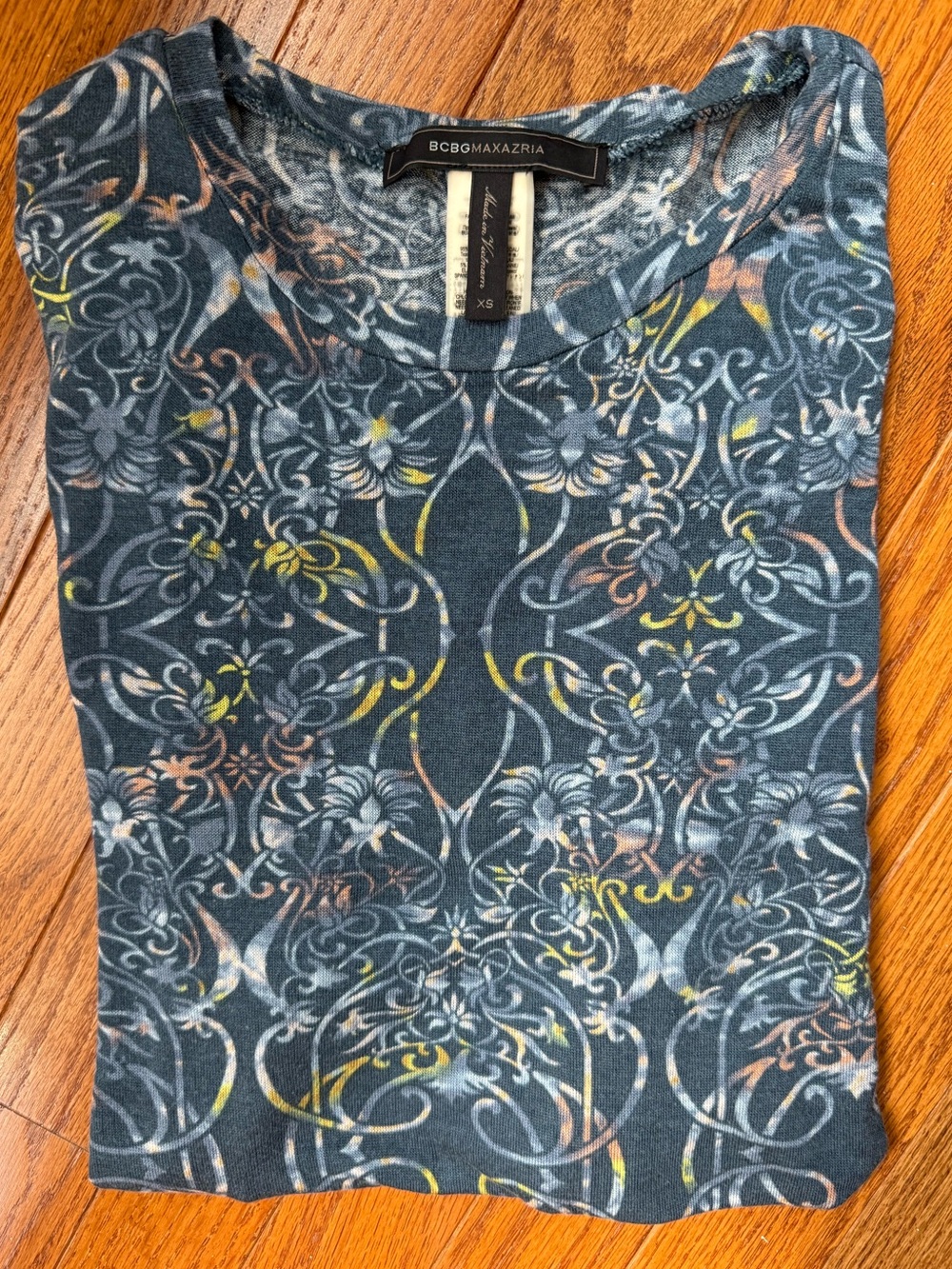 BCBGMAXAZRIA Long Sleeve Sheer Crew Tee Shirt
